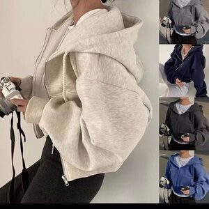 Amazon Essentials Women's Gray Zip-Up Cropped Hoodie